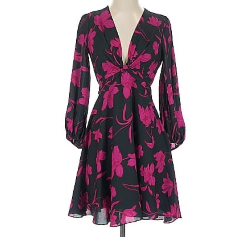 Banana Republic Floral Puff Sleeve Mini Dress Women’s Size 10 Black Pink A line